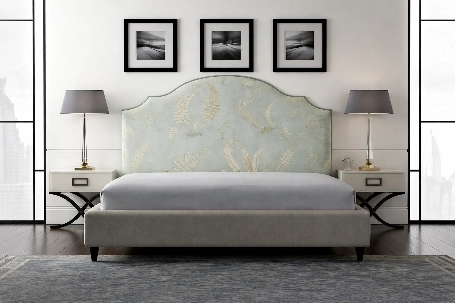 Testiera letto, finitura Tessuto inglese ricamato